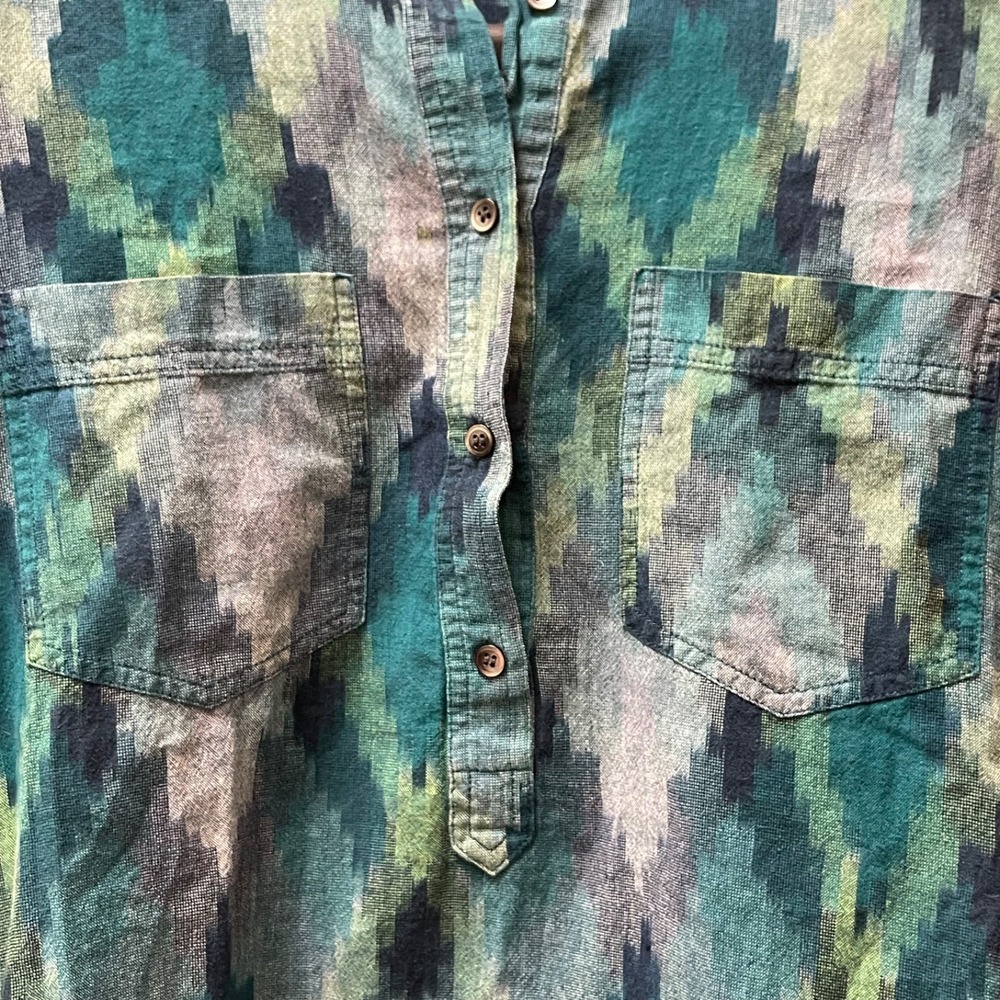 Madewell Women's Small Green Ikat‎ Woven Double Pocket Banded Collar Popover - Picture 5 of 10